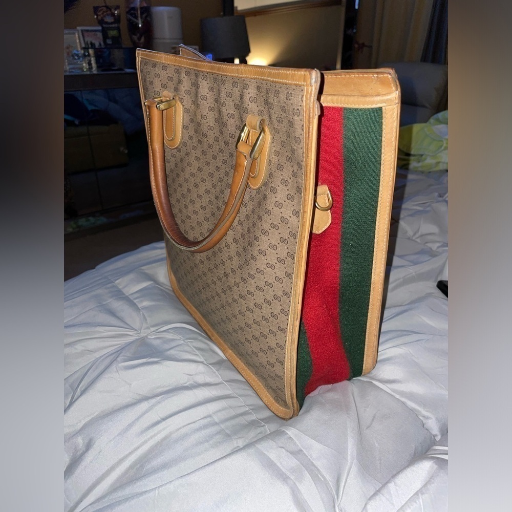GUCCI Micro GG Supreme Web Sherry Line Hand Bag PVC Leather Beige​​​​​​​​​​​​ - Picture 15 of 16